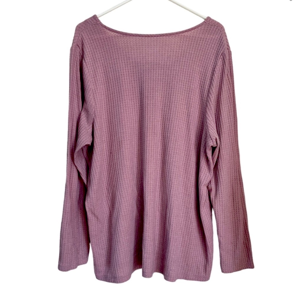 Lane Bryant Mauve Lace-Up Top Waffle Knit Henley - Picture 2 of 8